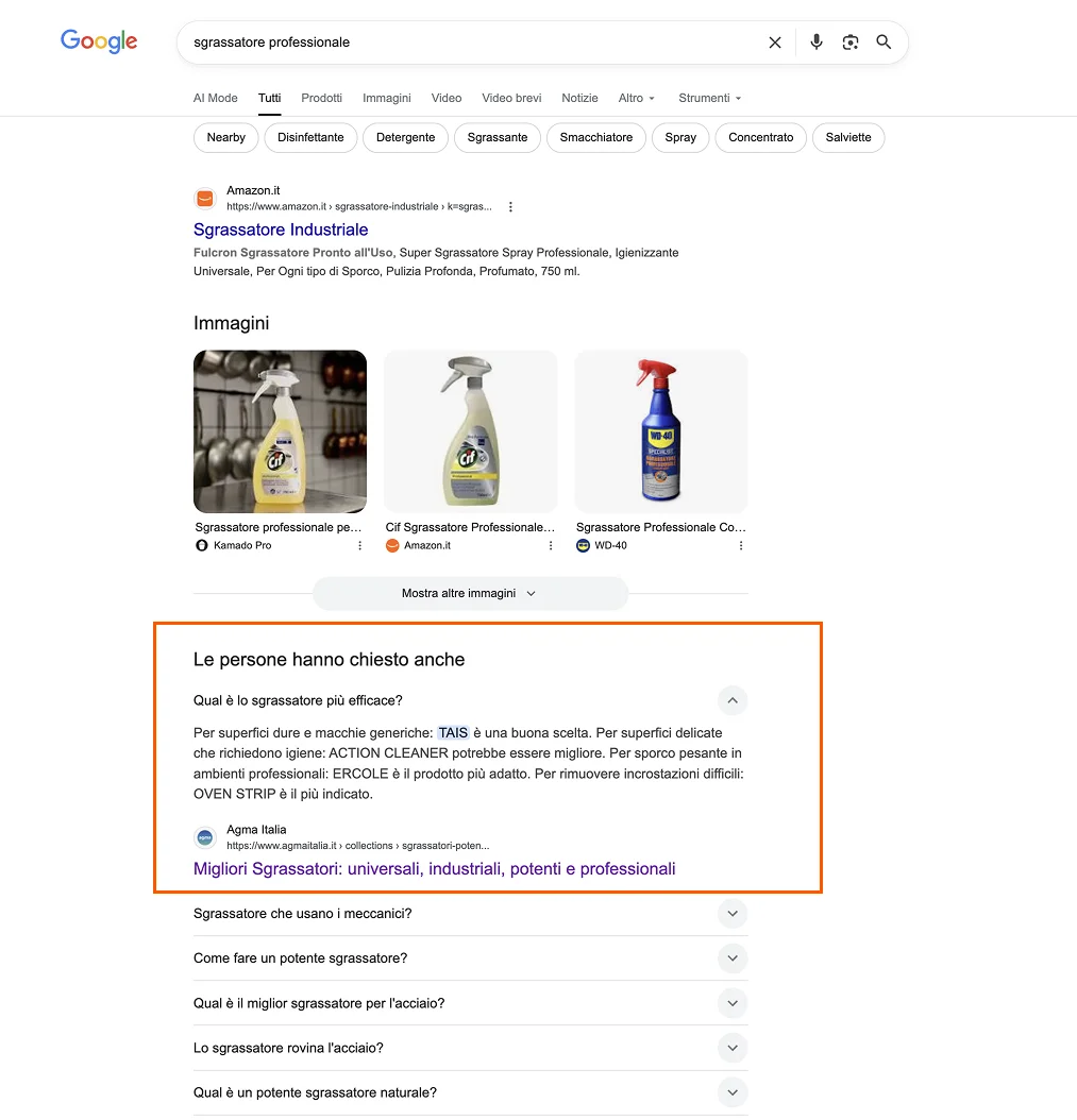 Prodotti AGMA citati nelle risposte di Google