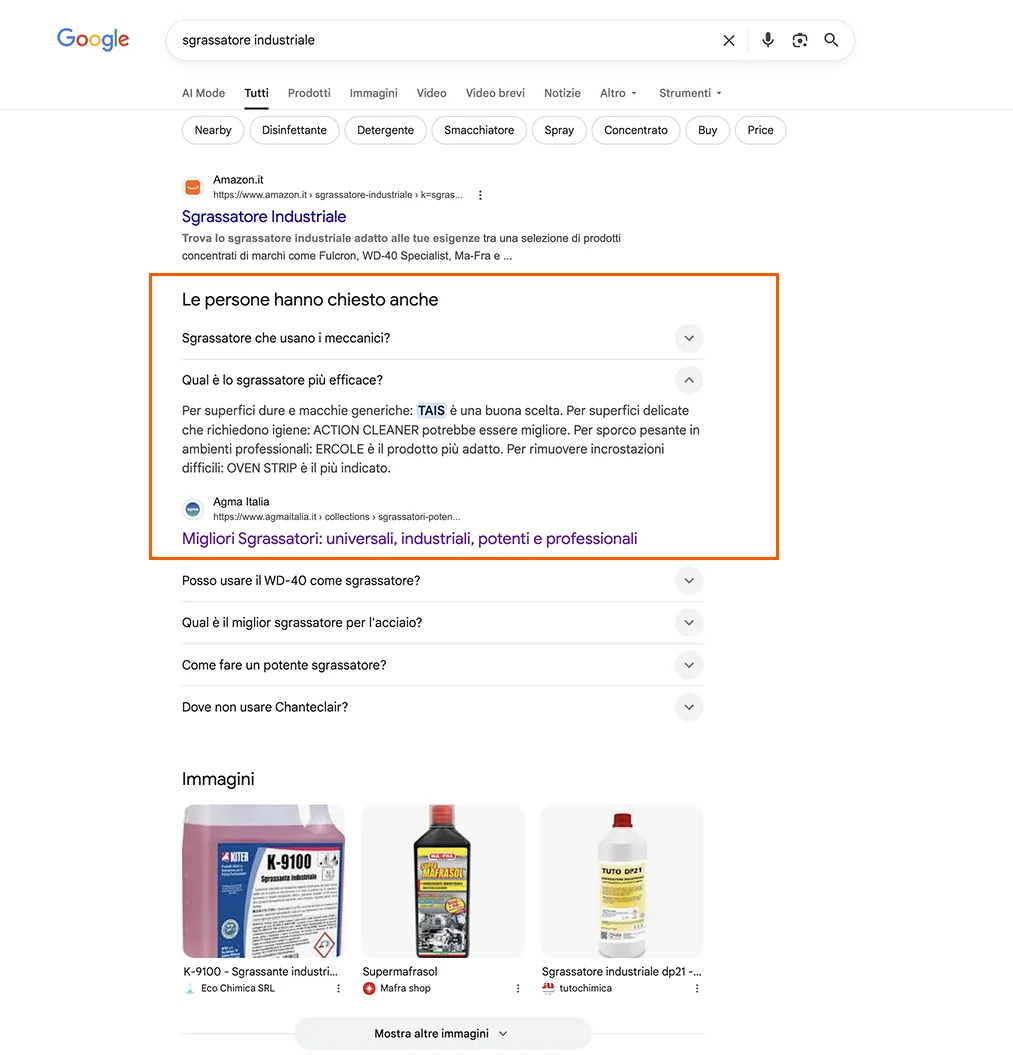 Posizionamento organico di AGMA su Google